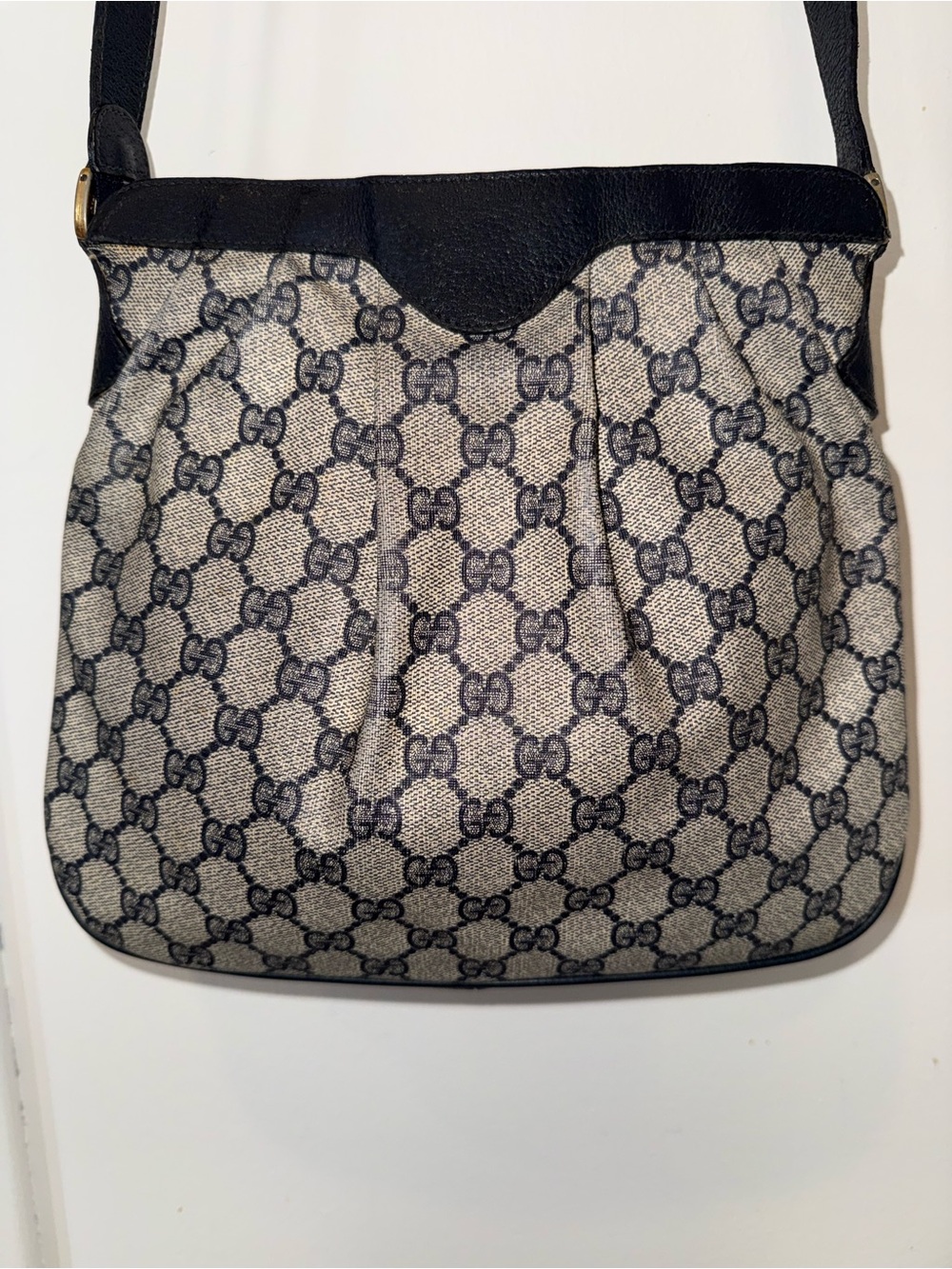 Gucci GG Shoulder Bag, Gray Coated Canvas with Navy Trim - Picture 7 of 17